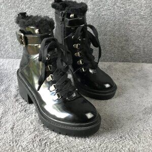 Jellypop Patent Leather Fur Line Side Zipper Combat Boots Sz 6M
